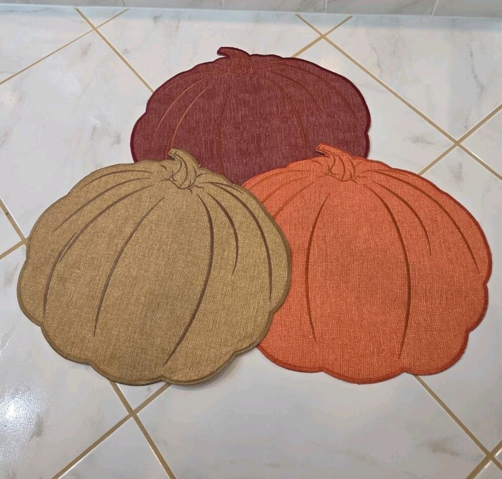 Evermaple 15x15 Pumpkin Shaped Placemats Fall Thanksgiving Set Multi